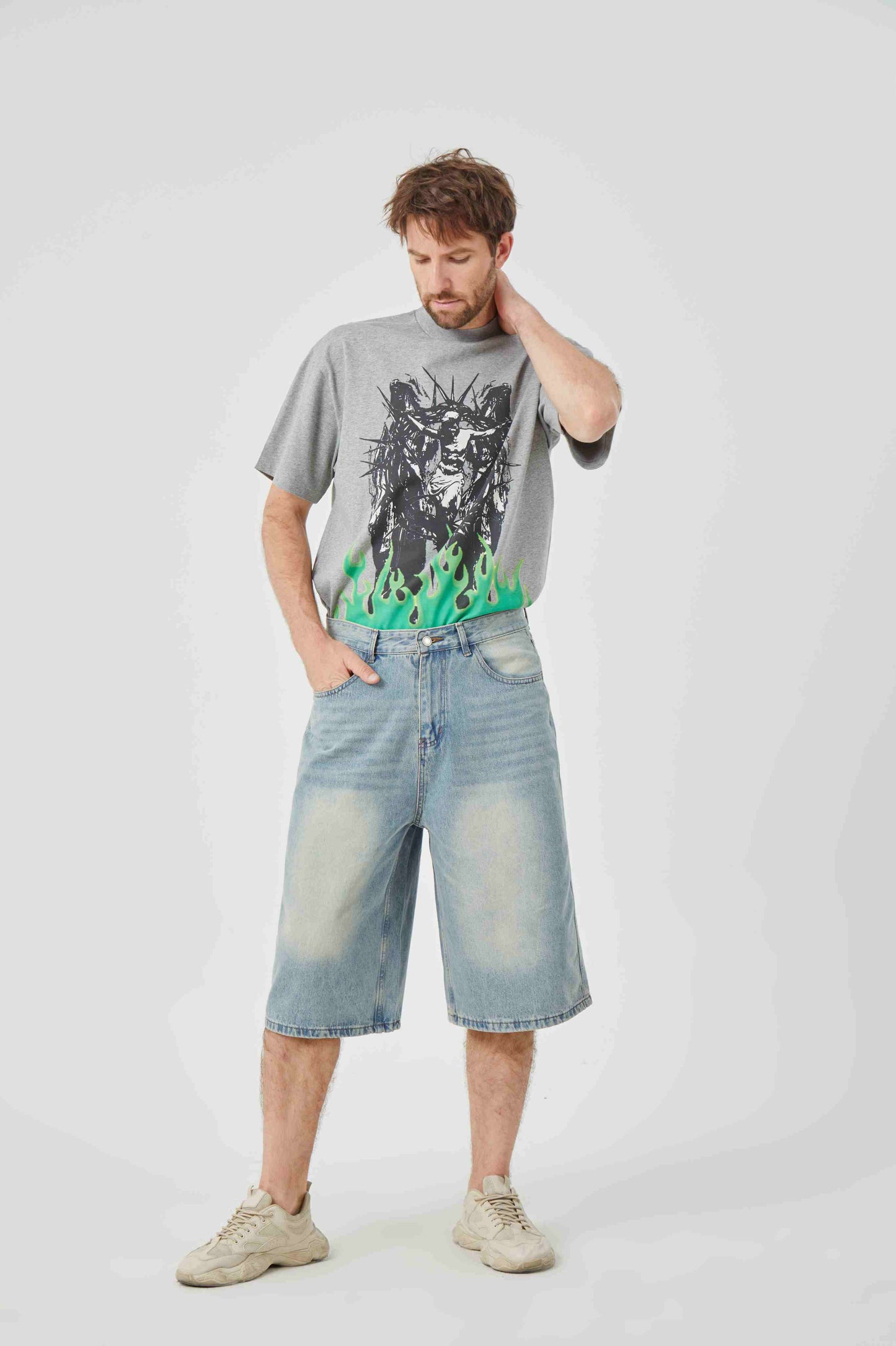 ROCK & CALEB Light Blue Distressed Mid - Rise Wide - Leg Jeans