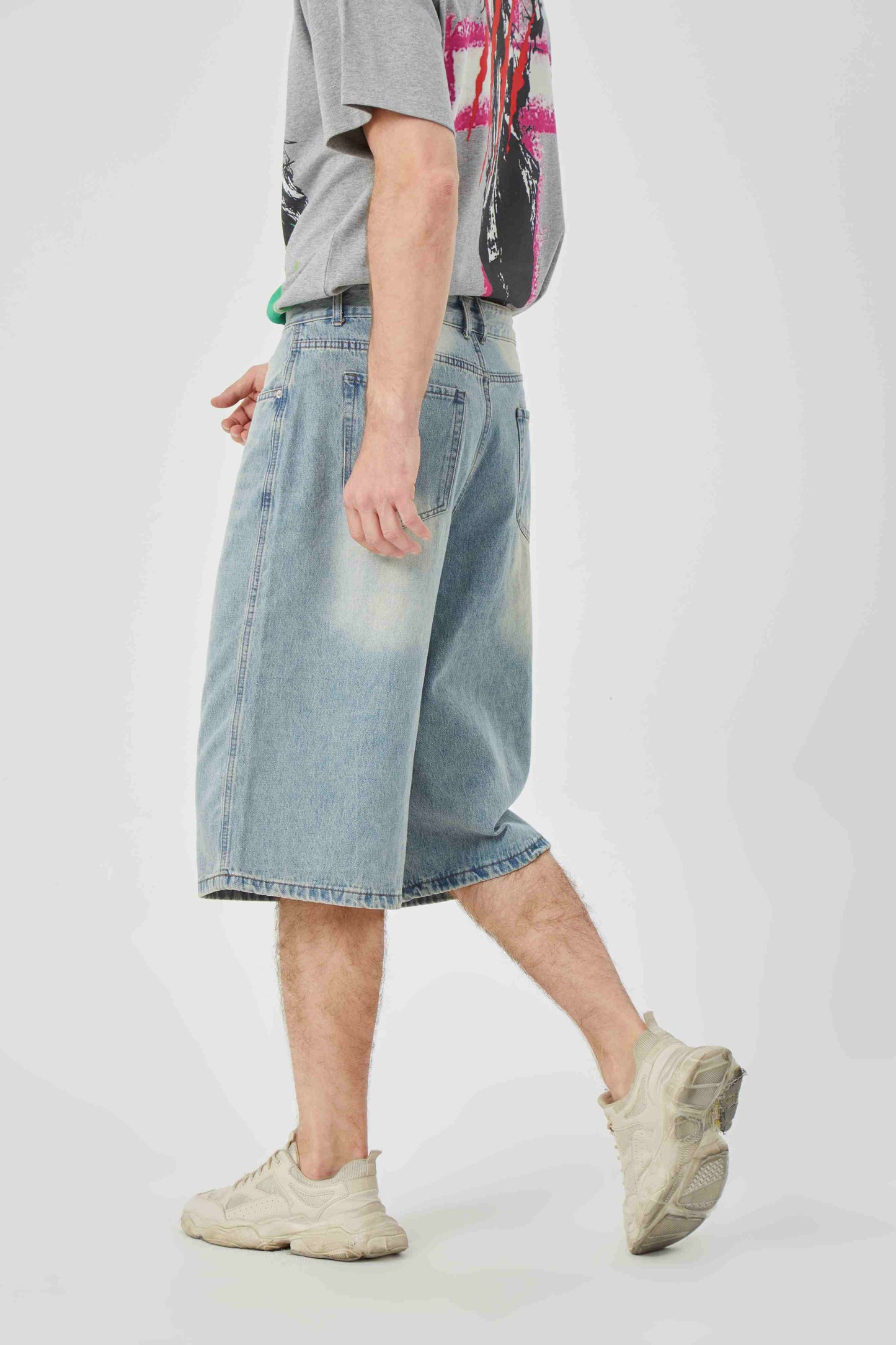 ROCK & CALEB Light Blue Distressed Mid - Rise Wide - Leg Jeans