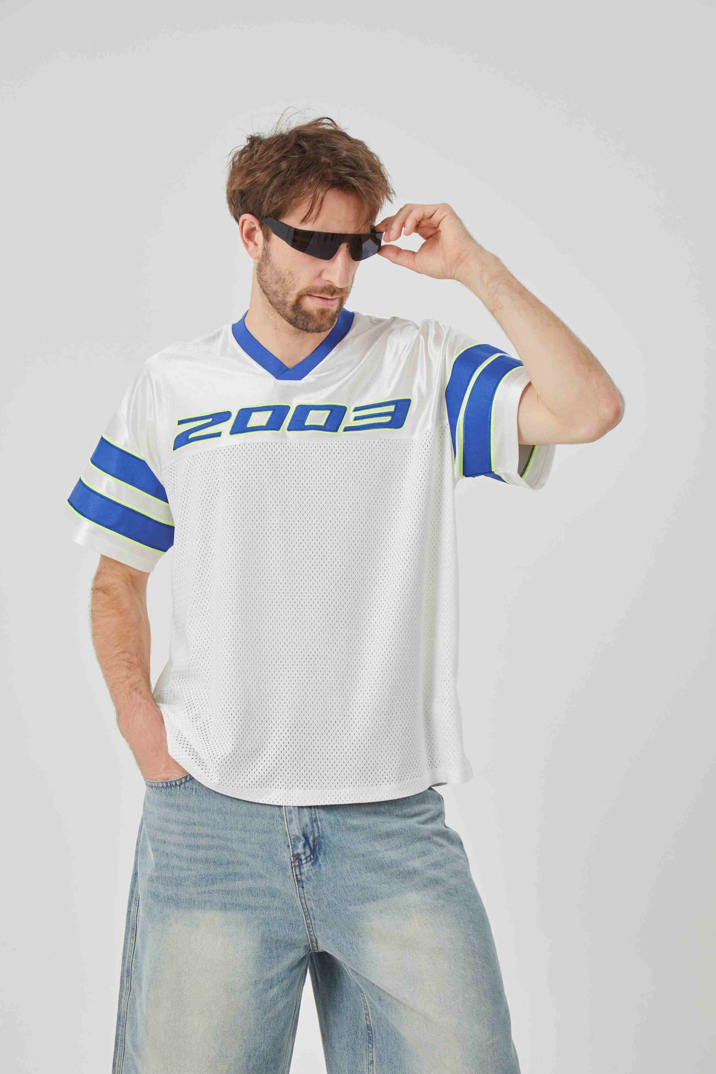 ROCK & CALEB Men's White Blue - striped Sports Tshirt