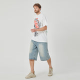 Stylish White Oversized T - Shirt with Edgy Skeleton & Chain Graphic Design