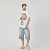 Stylish White Oversized T - Shirt with Edgy Skeleton & Chain Graphic Design
