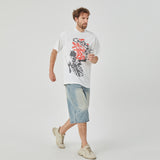 Stylish White Oversized T - Shirt with Edgy Skeleton & Chain Graphic Design
