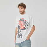 Stylish White Oversized T - Shirt with Edgy Skeleton & Chain Graphic Design