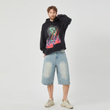 Men’s Black Hoodie with Vibrant Skull and Flame Graphic