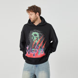 Men’s Black Hoodie with Vibrant Skull and Flame Graphic