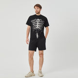 ROCK&CALEB Men’s Black Short - Sleeve T - Shirt with White Skeleton Graphic