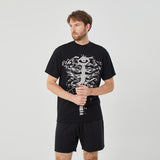 ROCK&CALEB Men’s Black Short - Sleeve T - Shirt with White Skeleton Graphic