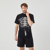 ROCK&CALEB Men’s Black Short - Sleeve T - Shirt with White Skeleton Graphic