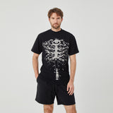 ROCK&CALEB Men’s Black Short - Sleeve T - Shirt with White Skeleton Graphic