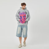 ROCK&CALEB Men’s Grey Hoodie with Bold Flame - Face Graphic