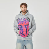 ROCK&CALEB Men’s Grey Hoodie with Bold Flame - Face Graphic