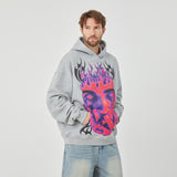 ROCK&CALEB Men’s Grey Hoodie with Bold Flame - Face Graphic