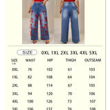 Women Plus High-Waisted Wide-Leg Denim Pants with Red Ribbon Detailing
