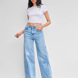 Women's High-Waisted Light Blue Wide-Leg Jeans