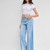 Women's High-Waisted Light Blue Wide-Leg Jeans