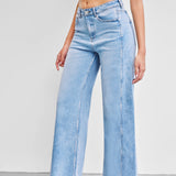 Women's High-Waisted Light Blue Wide-Leg Jeans