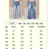 Women plus High-Waisted Wide-Leg Denim Pants with Pink Ribbon Embellishments
