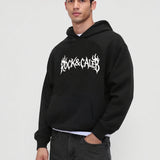 Men's Print  Oversized Black Hoodie