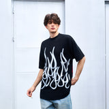 Men's Loose Fit Black Flame Graphic T-Shirt