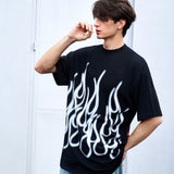 Men's Loose Fit Black Flame Graphic T-Shirt