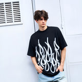 Men's Loose Fit Black Flame Graphic T-Shirt