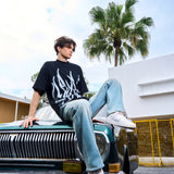 Men's Loose Fit Black Flame Graphic T-Shirt