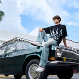 Men's Loose Fit Black Flame Graphic T-Shirt