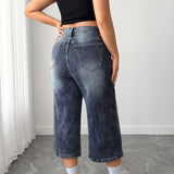 Women's Plus High Waisted Denim Culottes