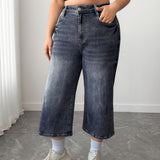 Women's Plus High Waisted Denim Culottes