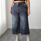 Women's Plus High Waisted Denim Culottes
