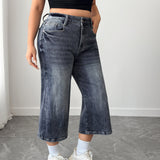 Women's Plus High Waisted Denim Culottes