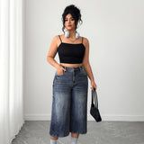 Women's Plus High Waisted Denim Culottes