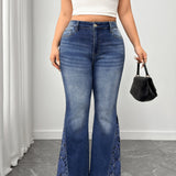 Women's Plus High Waisted Flare Jeans with Lace Side Detailing