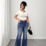 Women's Plus High Waisted Flare Jeans with Lace Side Detailing