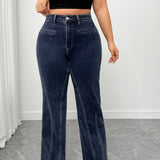 Women's Plus High - Waisted Flare Jeans with Ruffled Back Detail