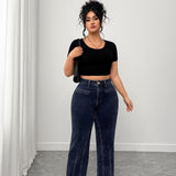Women's Plus High - Waisted Flare Jeans with Ruffled Back Detail