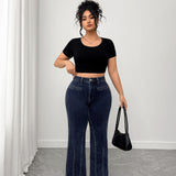 Women's Plus High - Waisted Flare Jeans with Ruffled Back Detail