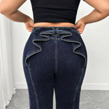Women's Plus High - Waisted Flare Jeans with Ruffled Back Detail
