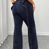 Women's Plus High - Waisted Flare Jeans with Ruffled Back Detail