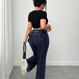 Women's Plus High - Waisted Flare Jeans with Ruffled Back Detail