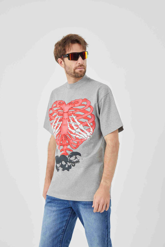 Rebellious Ribcage & Skull Graphic T-Shirt