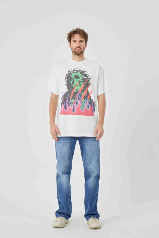 Flaming Skull Pulse White T - shirt