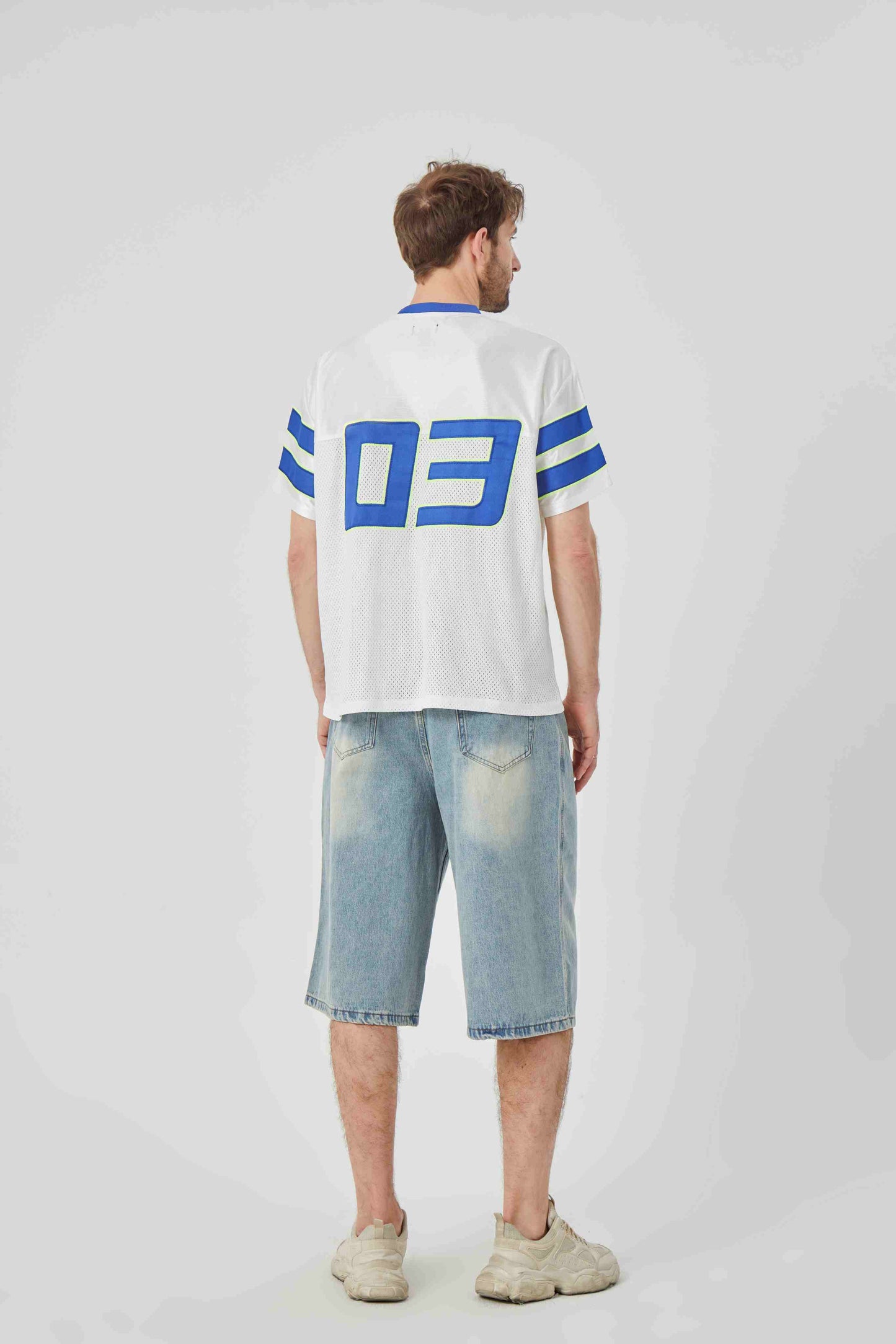 ROCK & CALEB Men's White Blue - striped Sports Tshirt