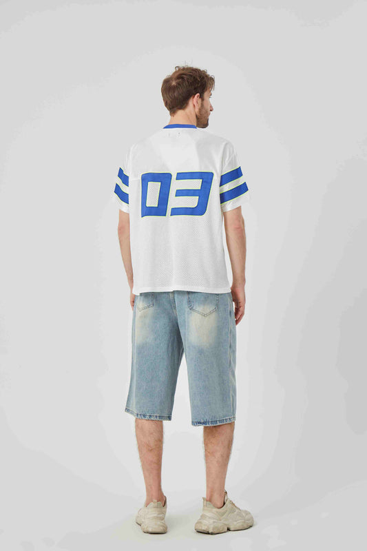 ROCK & CALEB Men's White Blue - striped Sports Tshirt