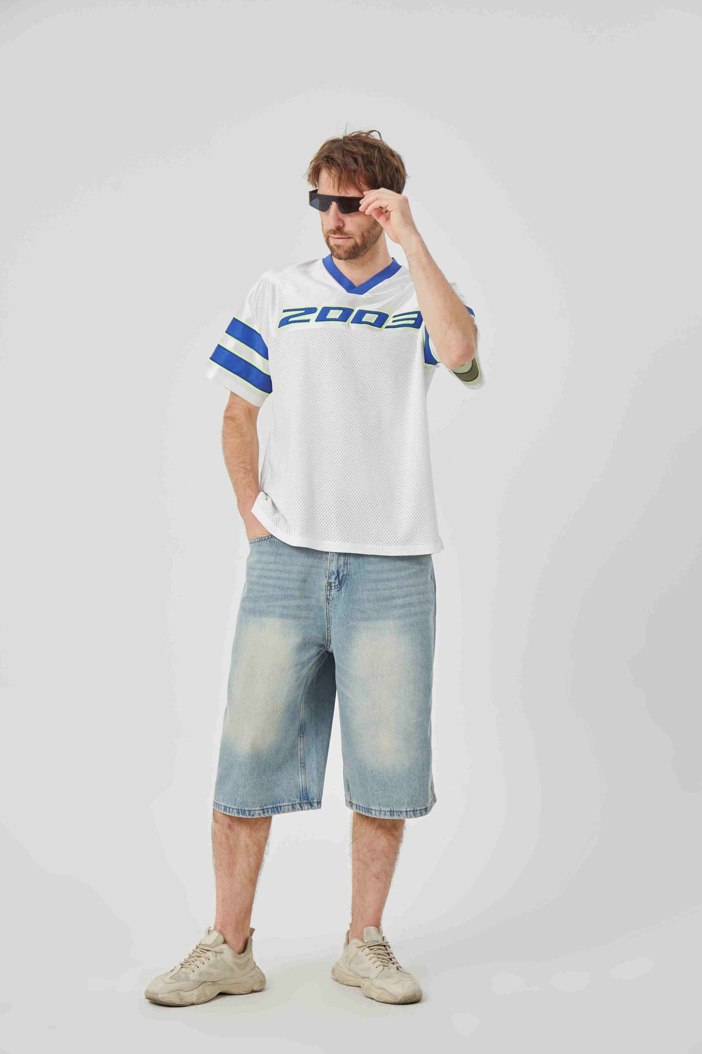 ROCK & CALEB Men's White Blue - striped Sports Tshirt