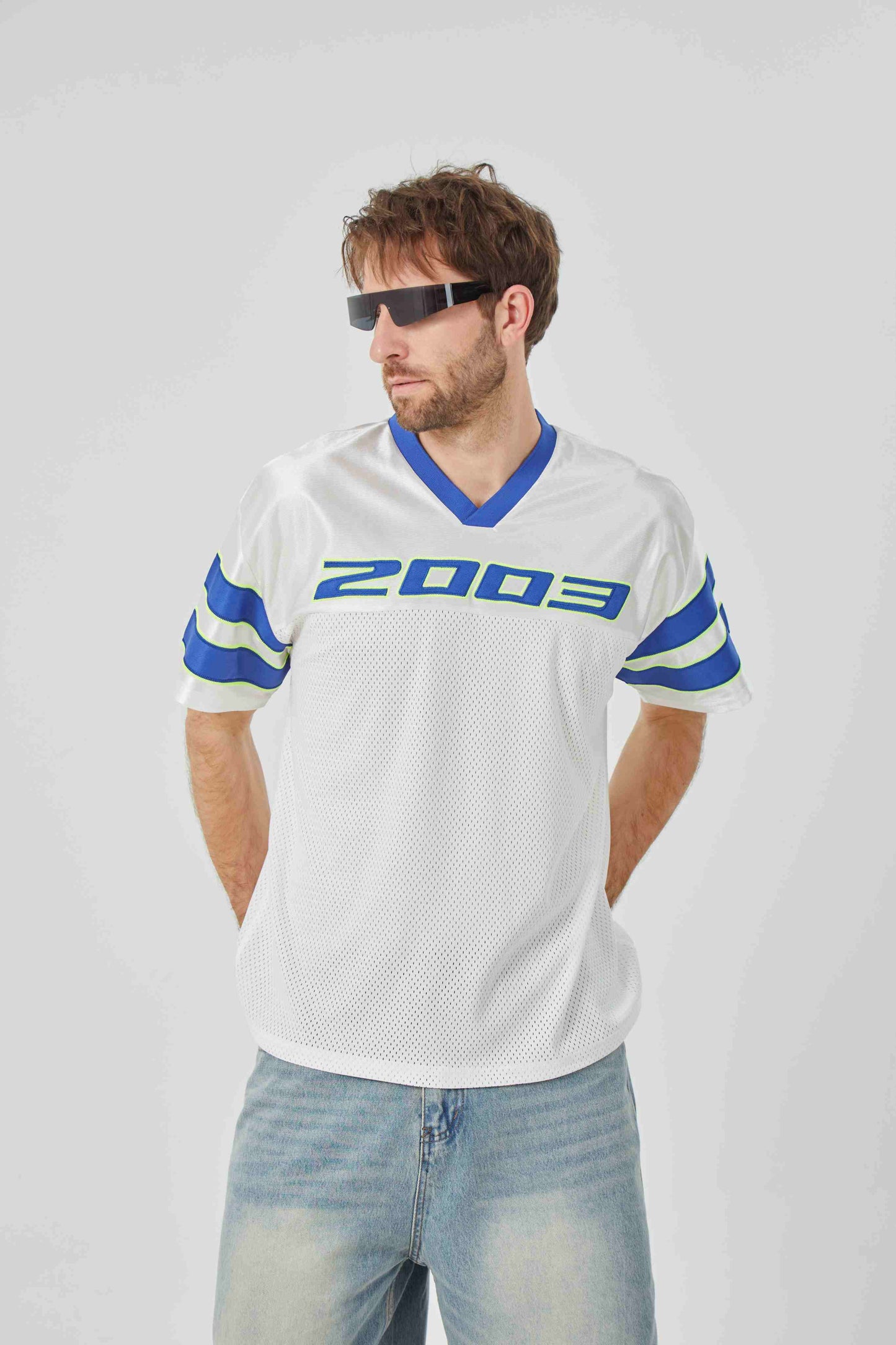 ROCK & CALEB Men's White Blue - striped Sports Tshirt