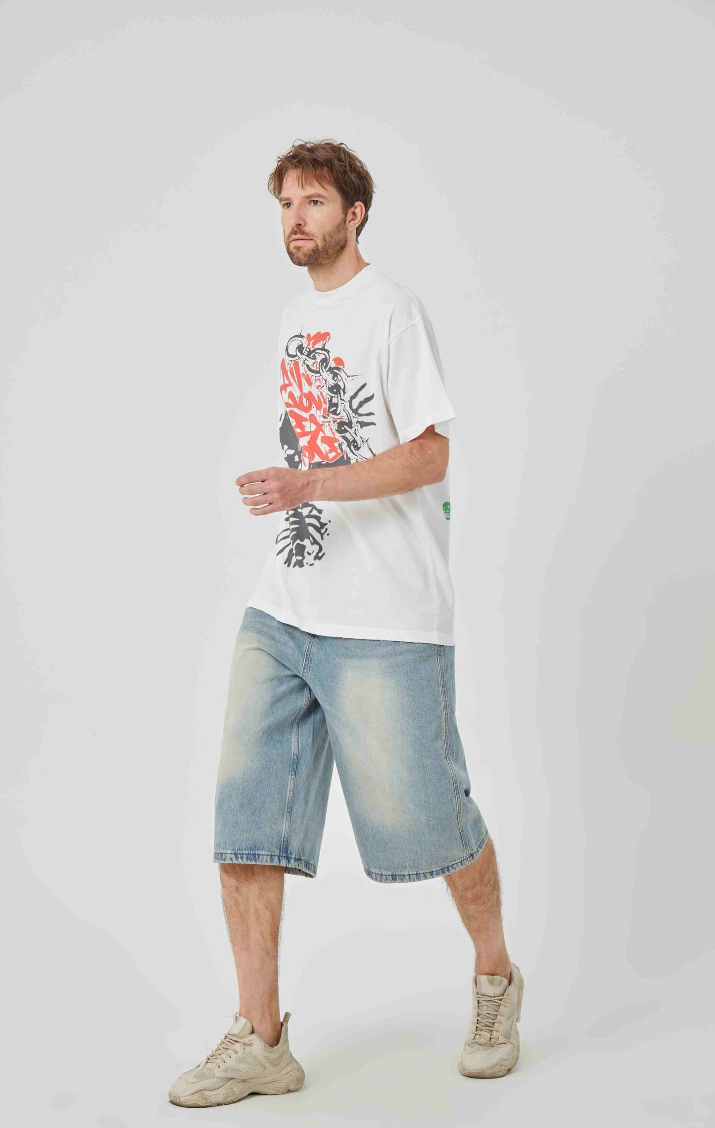 ROCK & CALEB Distinctive Graphic White T - shirt