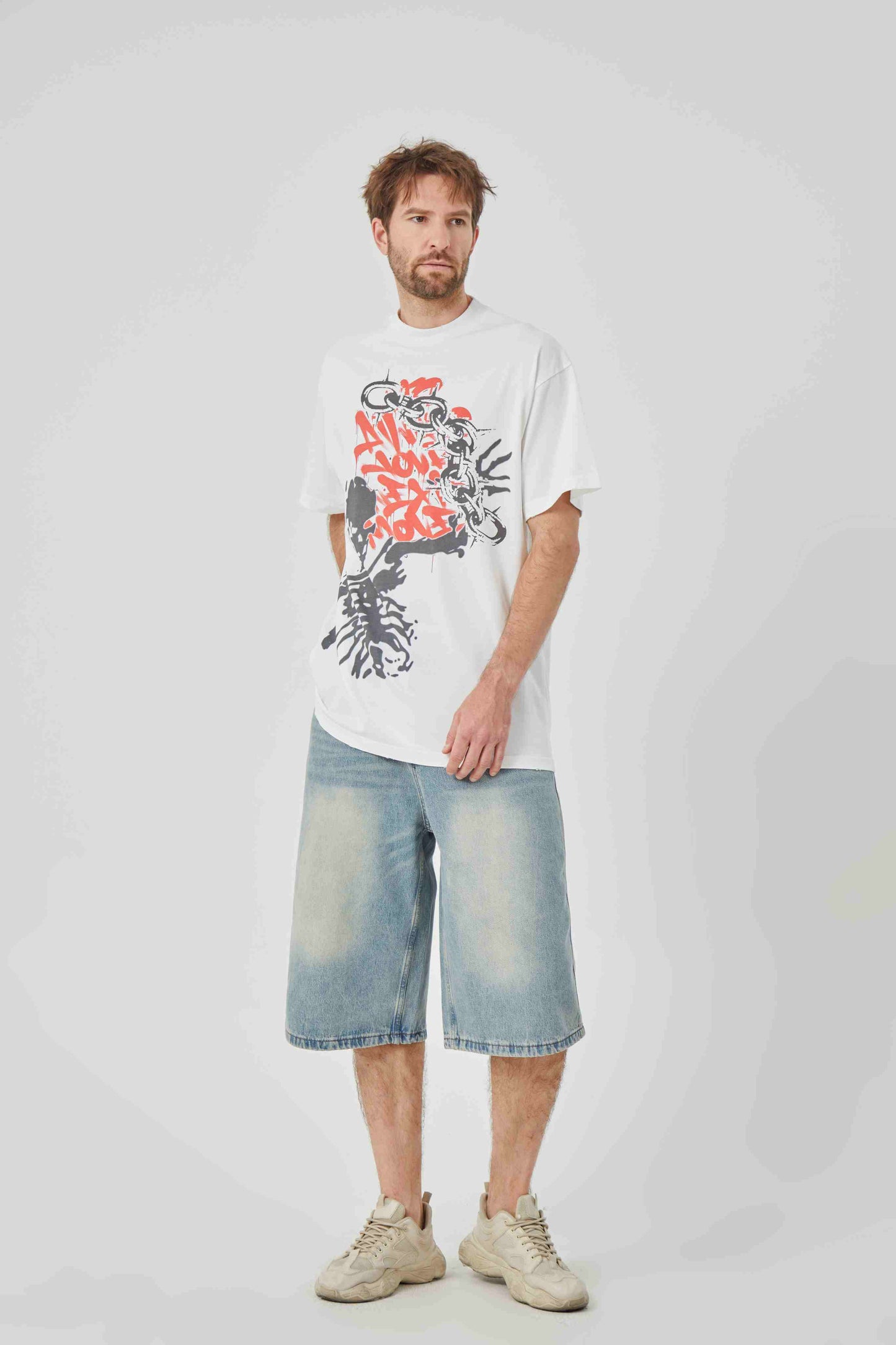 ROCK & CALEB Distinctive Graphic White T - shirt