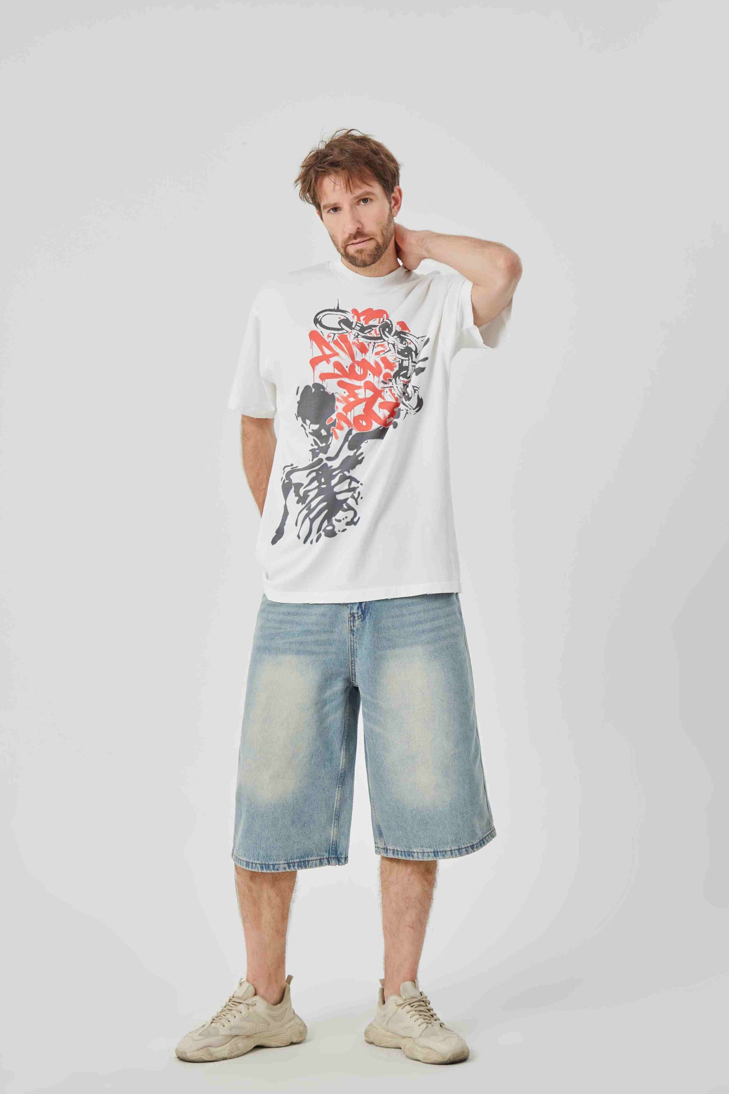 ROCK & CALEB Distinctive Graphic White T - shirt