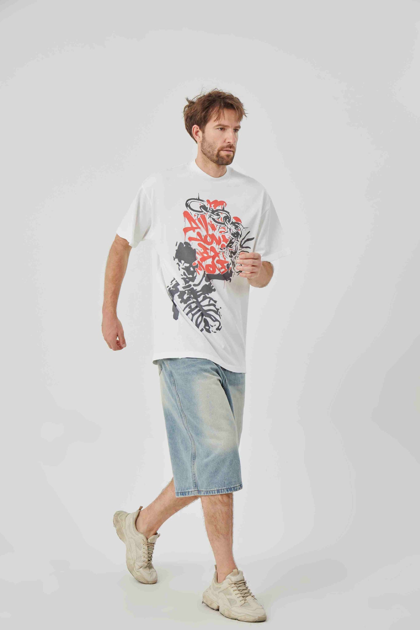 ROCK & CALEB Distinctive Graphic White T - shirt